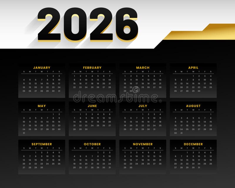 Black white 2026 event planner calendar template stock illustration