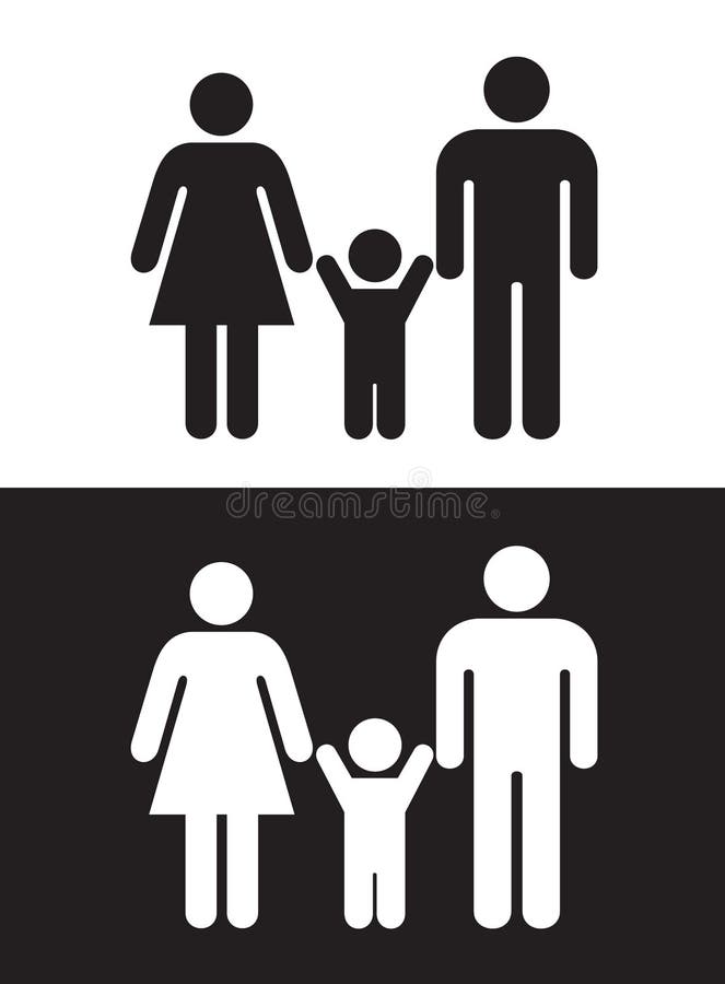 Symboly muž, žena a dítě.