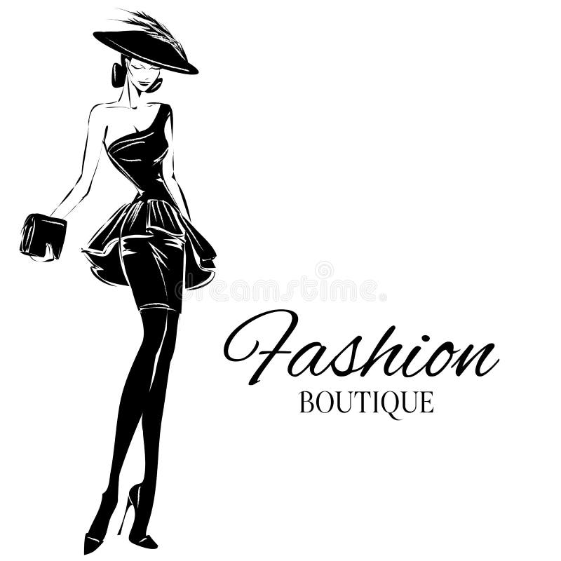 Black and White Fashion Woman Model with Boutique Logo Background. Hand ...