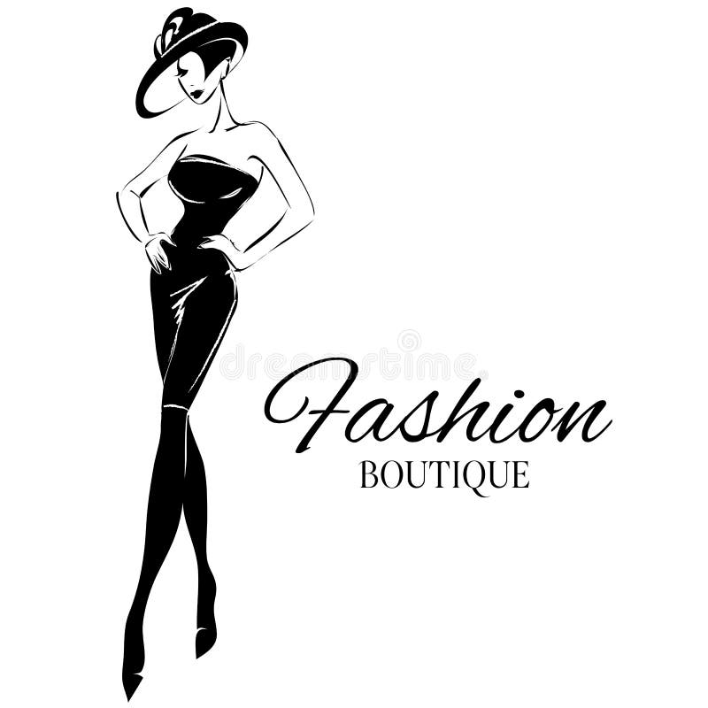 Black and White Fashion Woman Model with Boutique Logo Background. Hand  Drawn Stock Illustration - Illustration of lady, elegance: 80884739