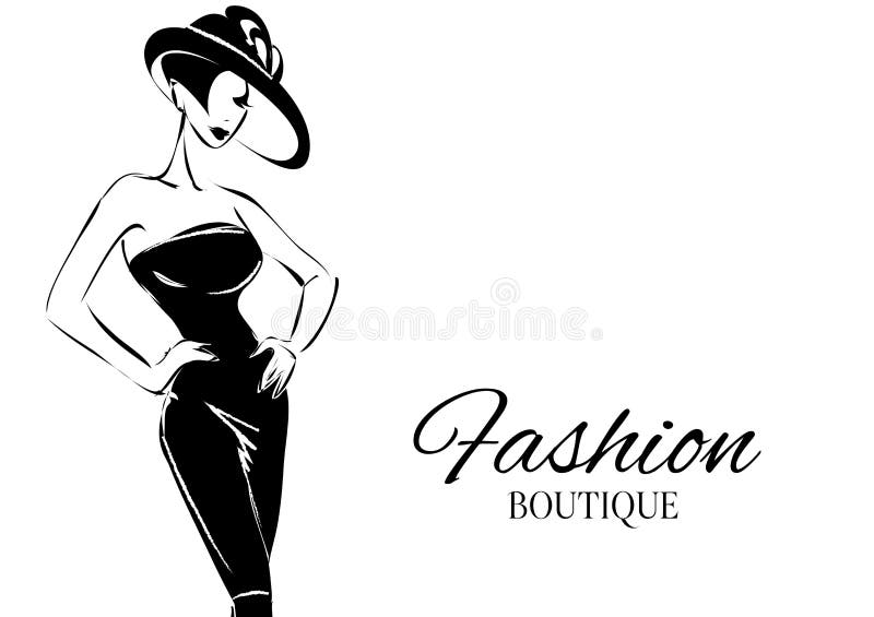 Black and White Fashion Woman Model with Boutique Logo Background. Hand ...