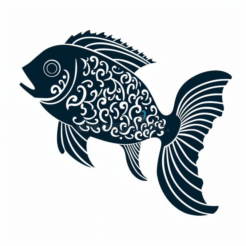 Black Fish Stencil Illustration: Detailed Outline Svg Cutout Shape Clip