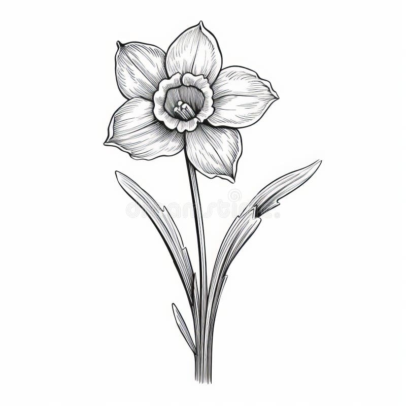 Black and White Floral Daffodil Tattoo Drawing Stock Illustration ...