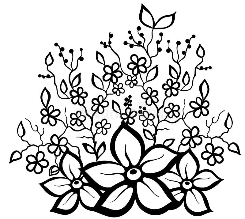 Black and white floral pattern design element.