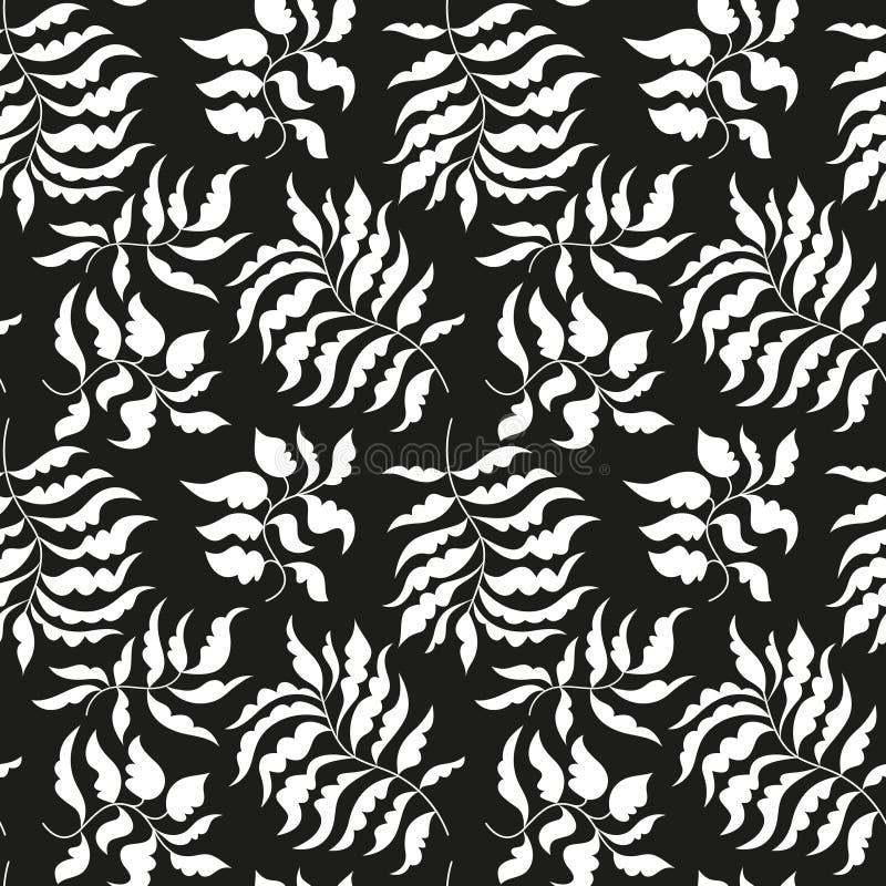 Black and White Floral Pattern, Seamless Vector. Leaves and Branches ...