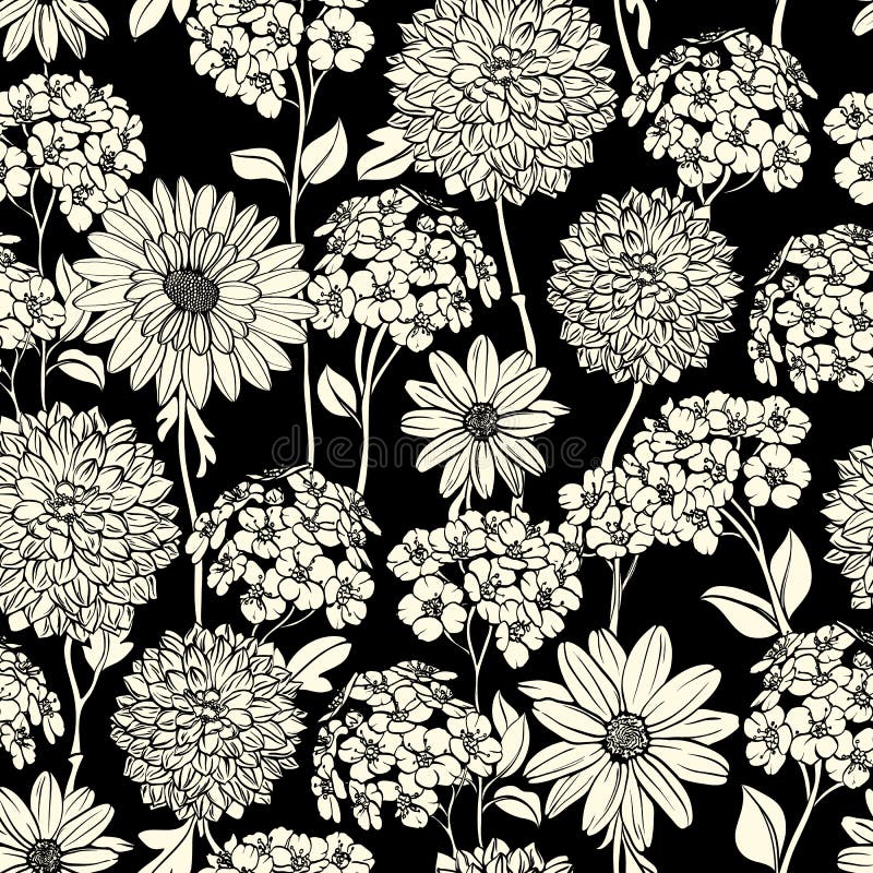 Black and white floral seamless pattern