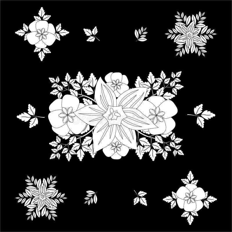 Black and white floral seamless pattern with decorative leaves. Floral ornament on a black background vector illustration Black and white floral seamless pattern with decorative leaves. Floral ornament on a black background vector illustration
