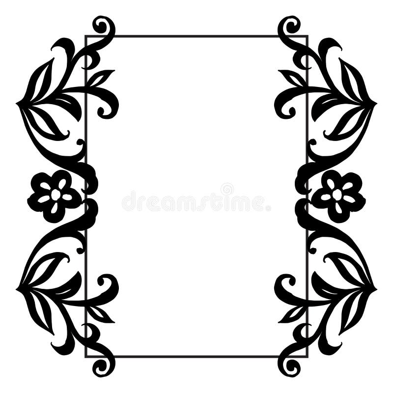 Black and White Flower Frame, Template and Design of Greeting Card