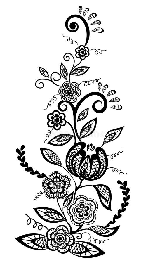 Black and White Flowers and Leaves. Floral Design Stock Vector