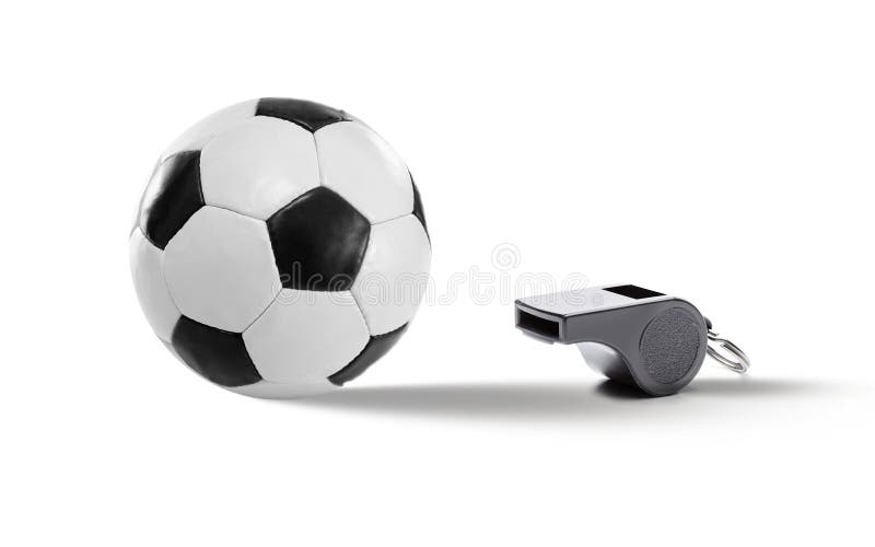 Black White football in leather and whistle royalty free stock photos Black White football in leather and whistle royalty free stock photos