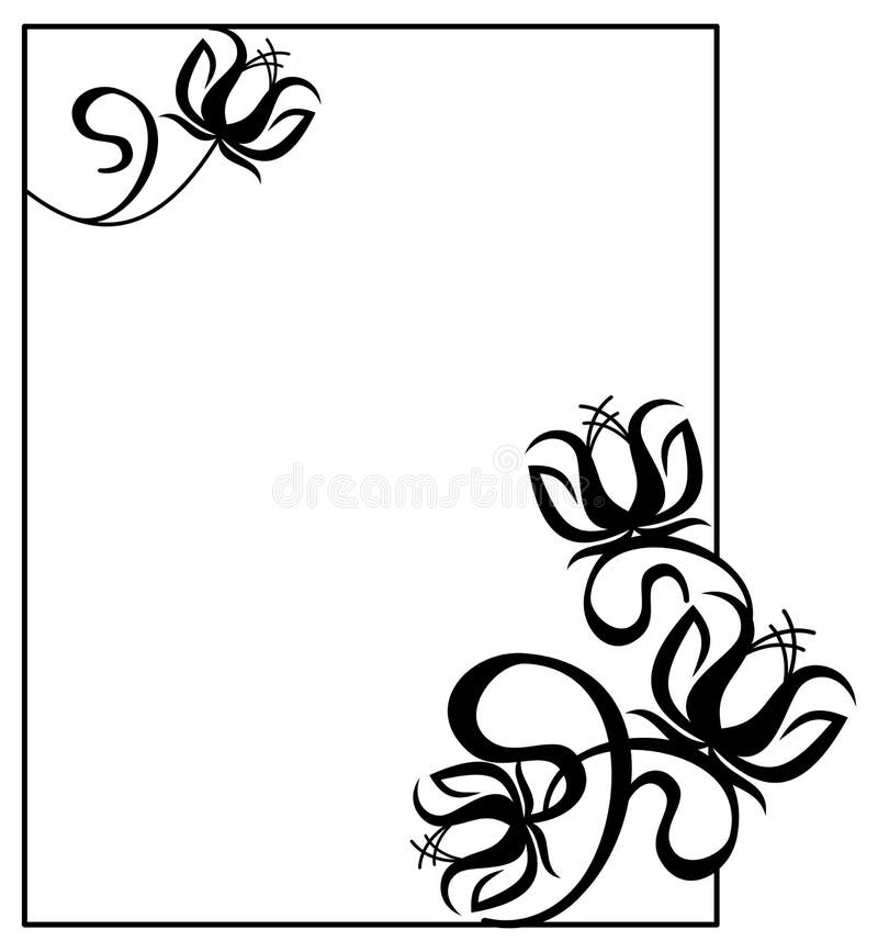 Black and White Frame with Flowers Silhouettes. Stock Image Image of