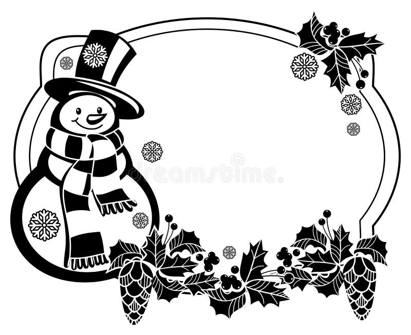 Black and White Frame with Funny Snowman Stock Illustration ...