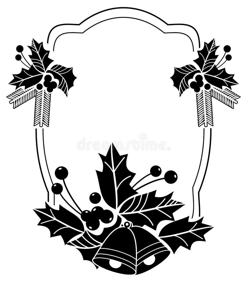 Black and White Frame with Holly Berries Silhouettes. Copy Space Stock ...