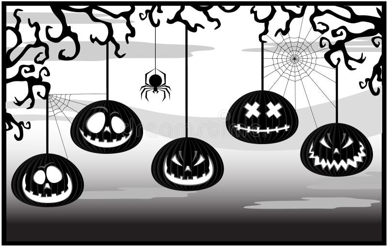 Black-and-white framework with pumpkins