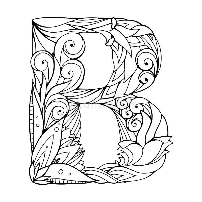 Black and White Freehand Drawing Capital Letter B Stock Vector