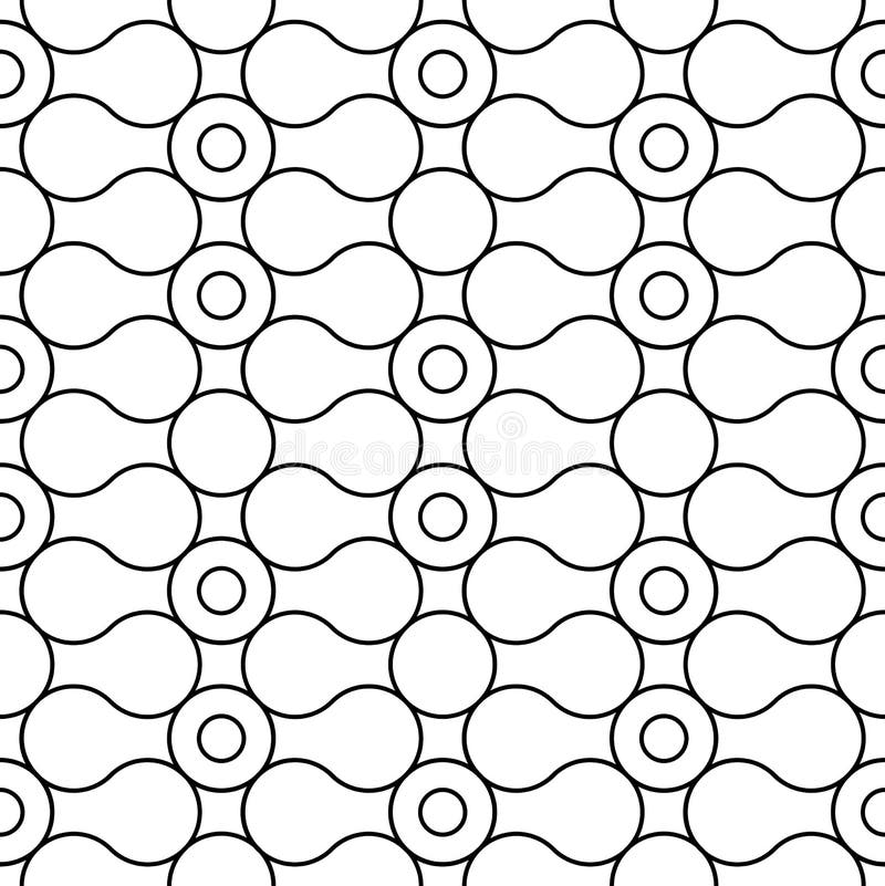 Black and white geometric seamless pattern with circle and wave