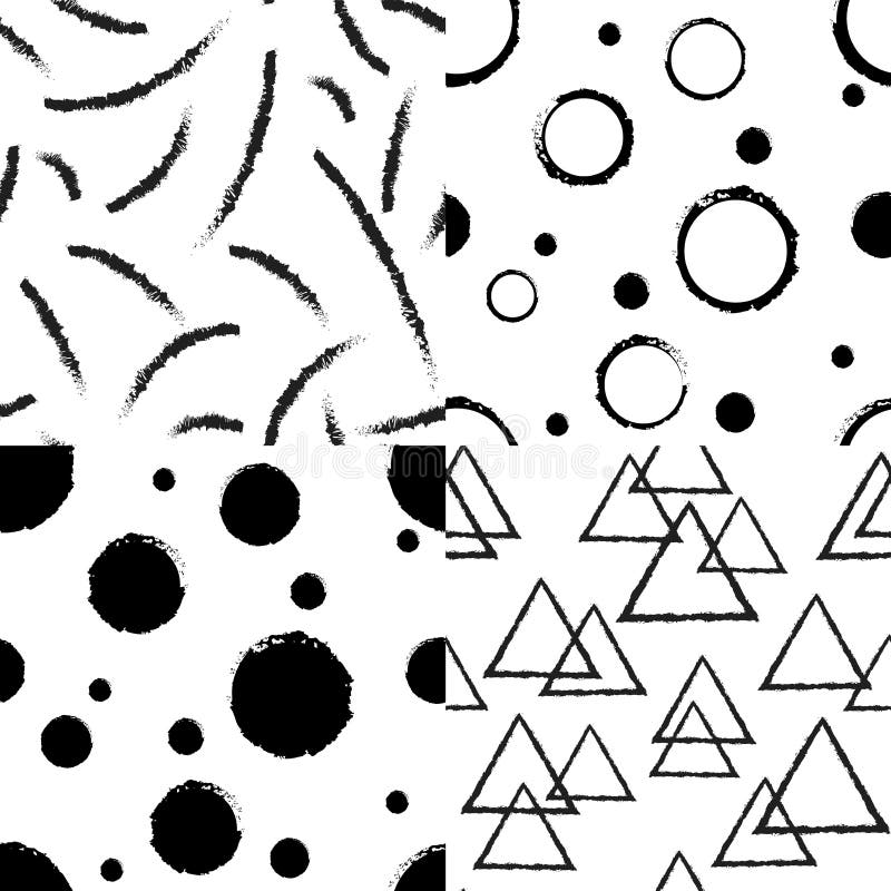 Black and White Geometric Seamless Patterns Set. Backgrounds Set with