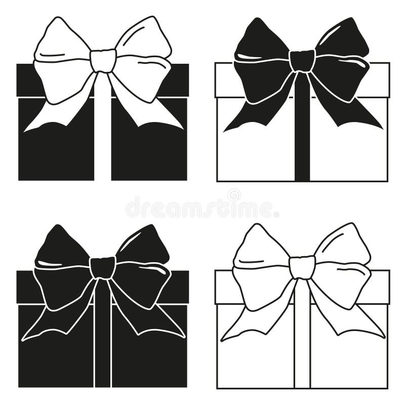 Black and white gift box silhouette set