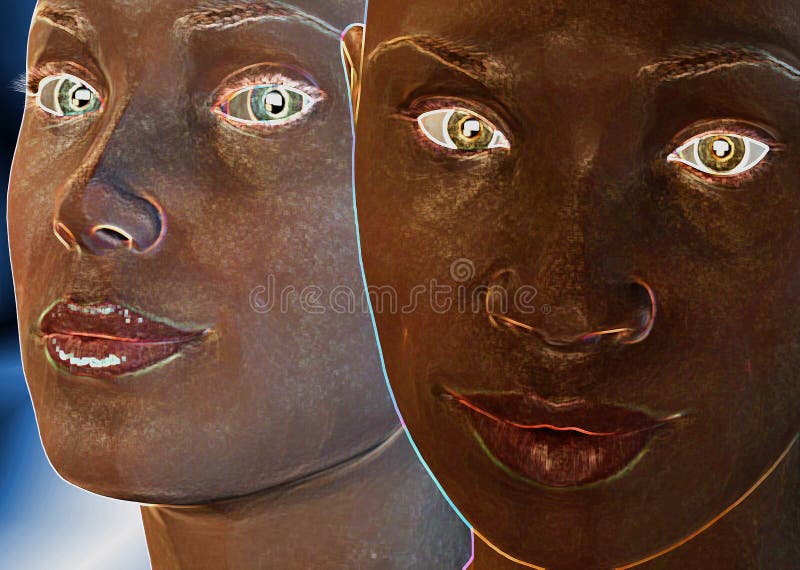 Ukážka 3D rendering bielej a čiernej 3D dievčatá.