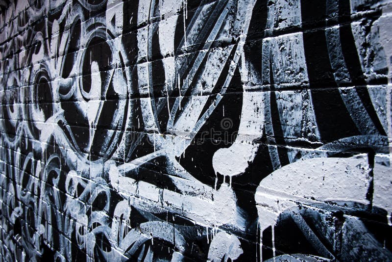 Black and White Graffiti on Brick Wall Editorial Stock Image Image of