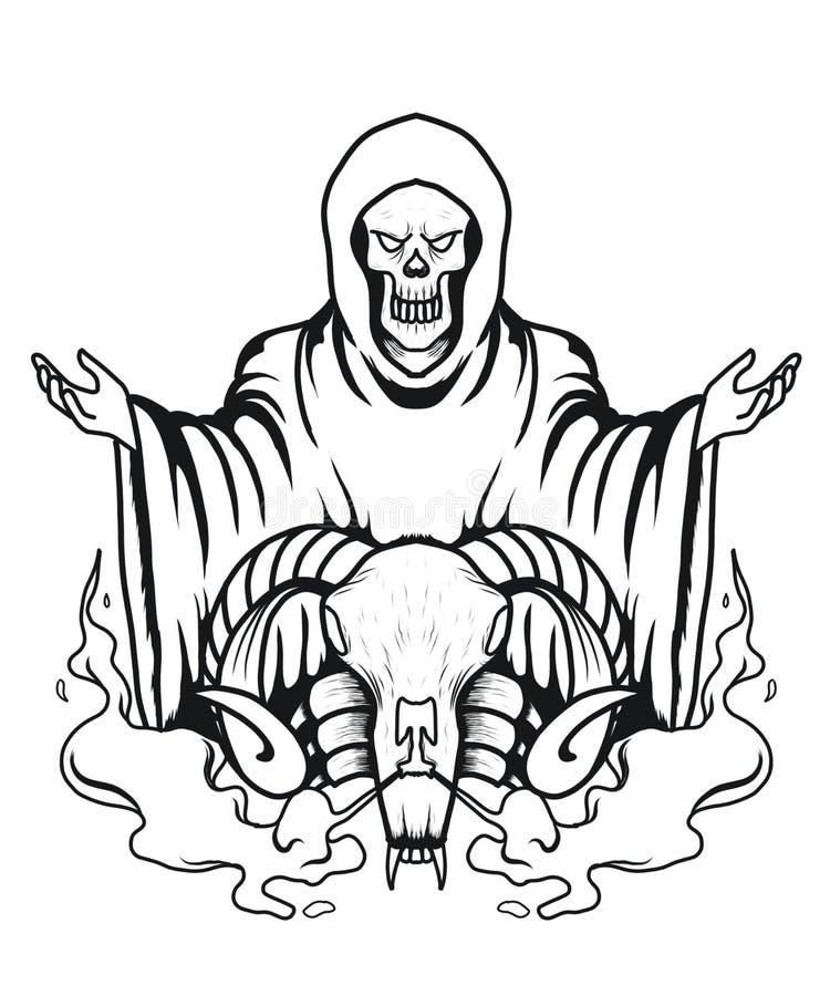 Black and White Grim Reaper Tattoo Design Sketch Drawing Illustration ...