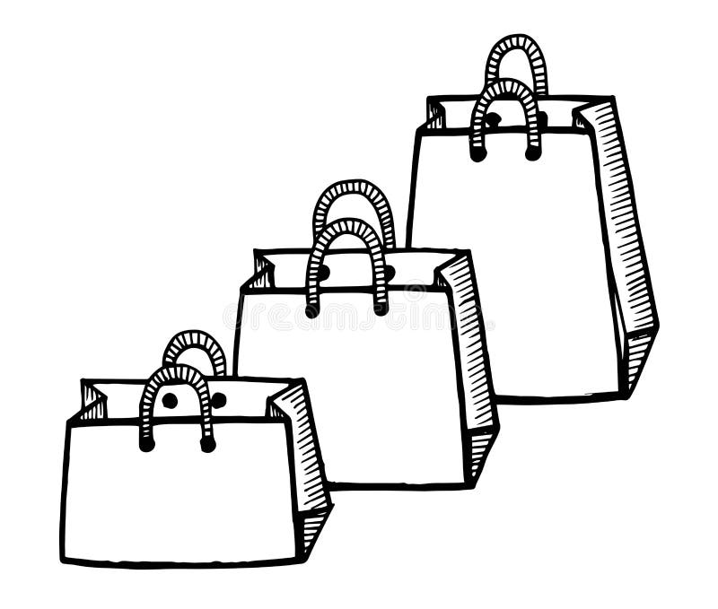 Black and White Hand Drawn Cartoon, Doodle Style Shopping Bags Design Stock  Vector - Illustration of draw, packing: 110107220
