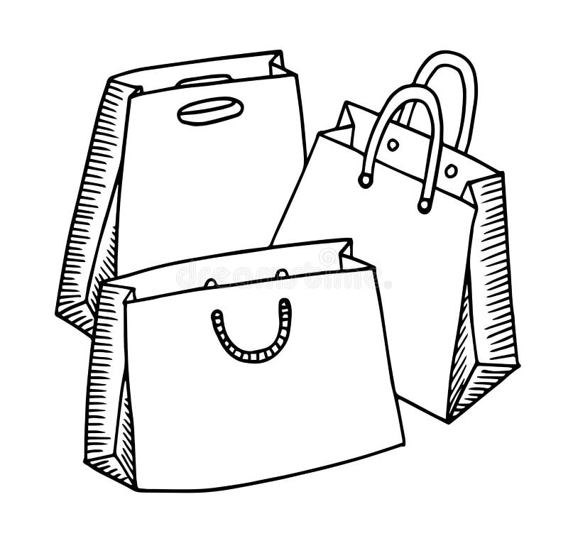 Black and White Hand Drawn Cartoon, Doodle Style Shopping Bags Design Stock  Illustration - Illustration of drawing, hand: 110107714