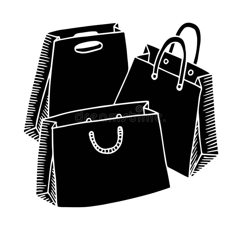 Black and White Hand Drawn Cartoon, Doodle Style Shopping Bags Design Stock  Illustration - Illustration of isolated, hand: 110107774