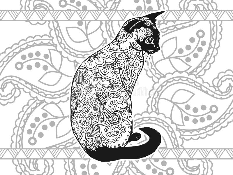 black and white cat hand drawn doodle animal paisley adult
