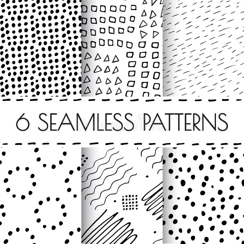 Doodle Minimalist Seamless Pattern in Black and White. Hand-drawn ...