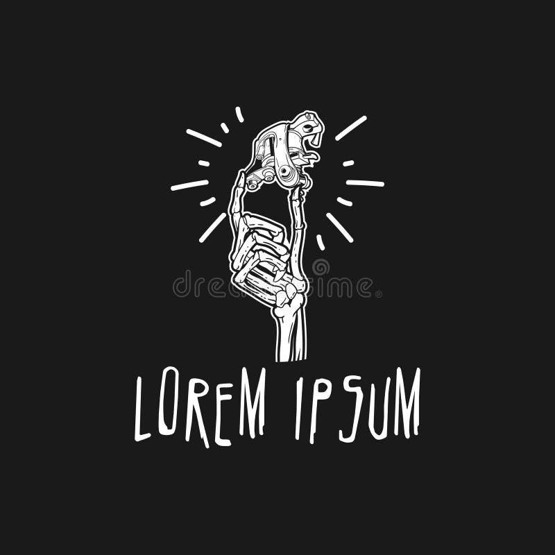 Black and white hand skull with machine tattoo vector logo template vector illustration Black and white hand skull with machine tattoo vector logo template vector illustration