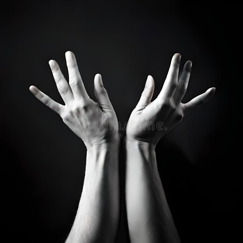 Black and White Hands in the Darkness Stock Illustration Illustration