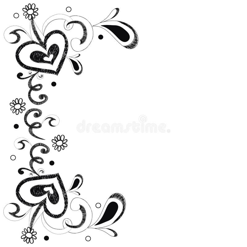 Black and white heart and flower doodle for background or card v