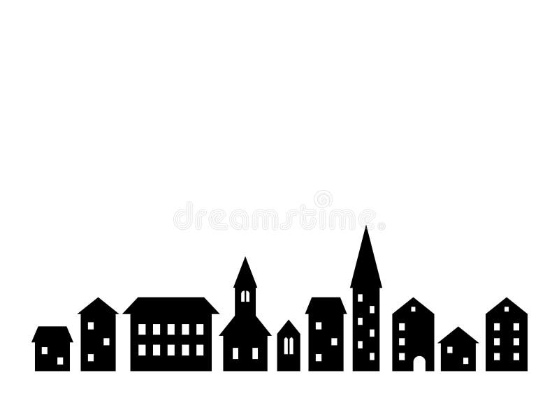 Black and White Houses and Buildings Small Town Street, Vector Template ...