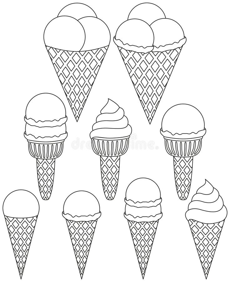 Black And White Ice Cream Cone Icon Set 9 Elements Stock Illustration Illustration Of Food Children