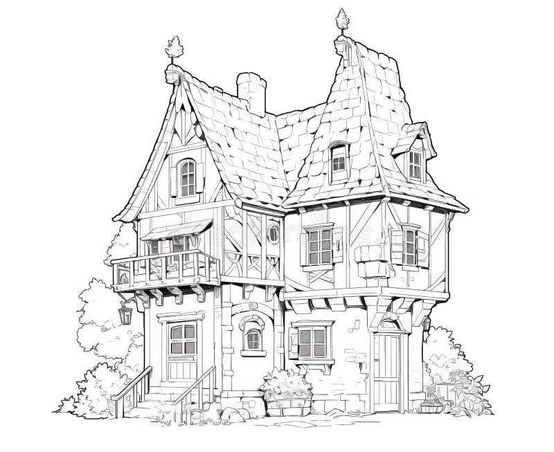 Black and White Illustration for Coloring House, Building. Stock Photo ...