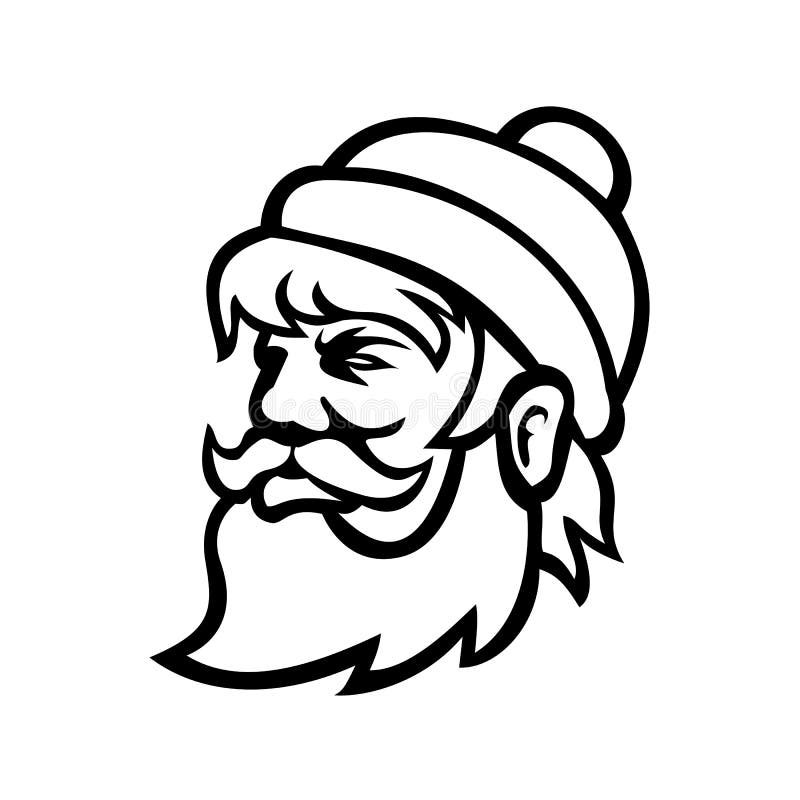 Head of Paul Bunyan Lumberjack Side View Mascot Black and White