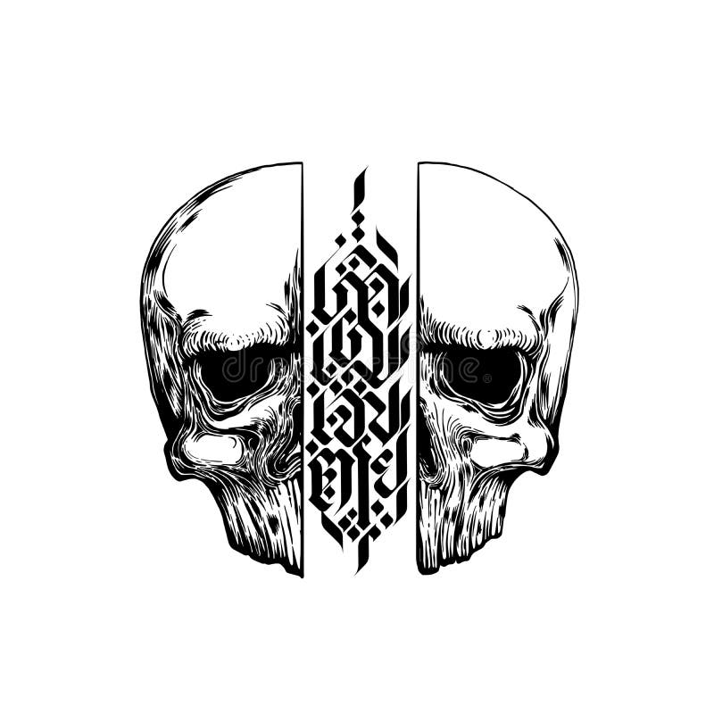 Premium Photo | Vintage scary human skull tattoo template in monochrome  style. isolated vector illustration.