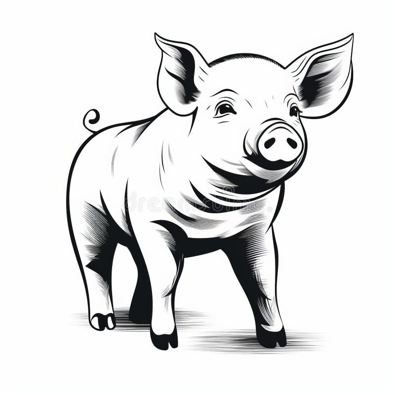 Clean And Sharp Black And White Pig Drawing On White Background vector illustration