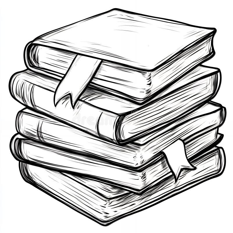 A black and white illustration of a stack of books with bookmarks perfect for education themes illustration of a stack of books illustrazione vettoriale