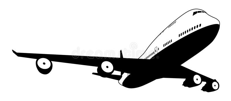 En blanco y negro ilustraciones de estilizado comercial actual avión.