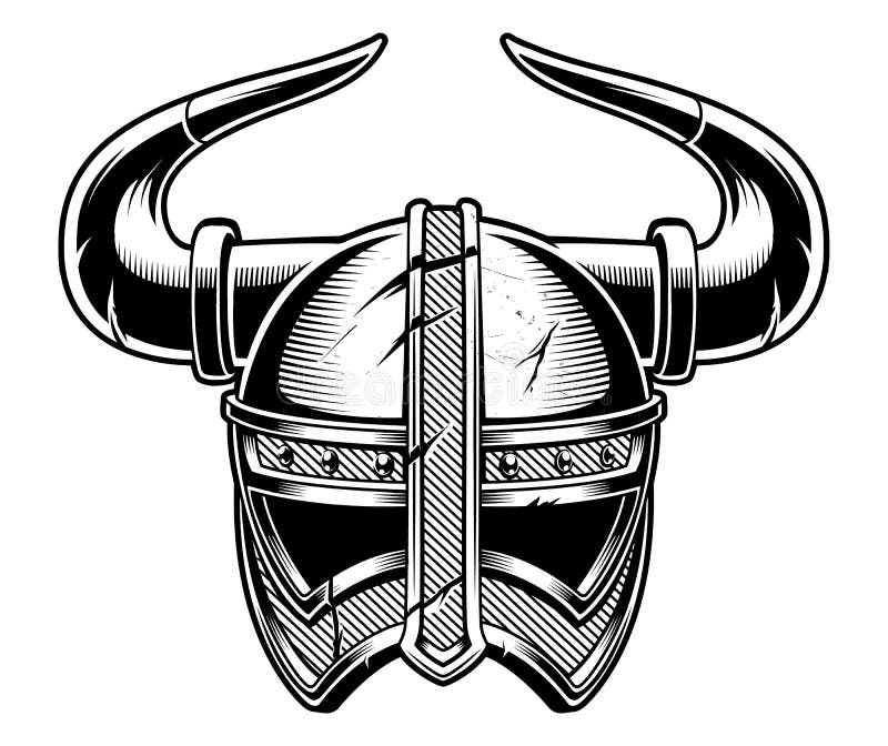 Black and White Vector Illustration of Viking Helmet. Stock Vector Illustration of vector