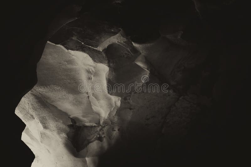 Black and White Image of Beautiful Textured Cave Wall Stock Photo