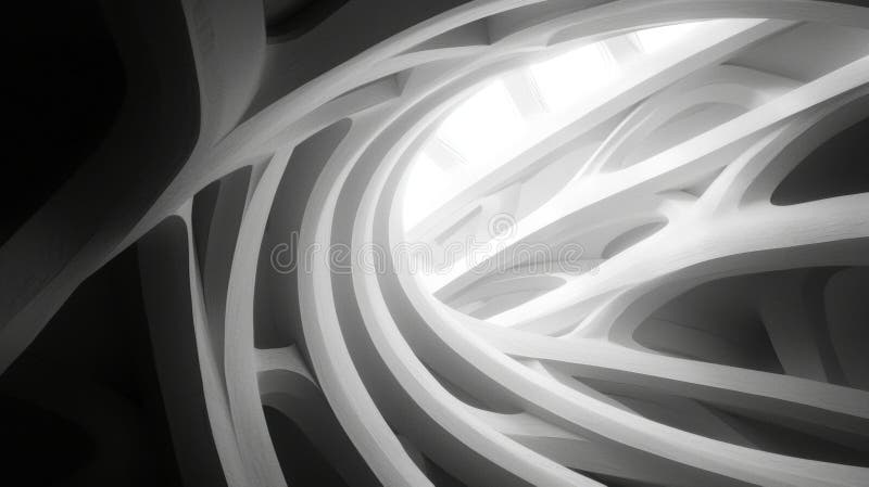 A black and white image of a complex, abstract structure. royalty free stock photography