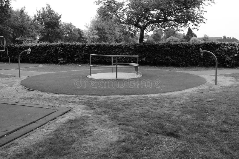 Empty Playground at Foggy Winter Night Stock Image - Image of