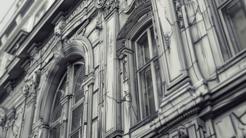 Black and white image of a modern building. Suitable for architectural designs royalty free stock images