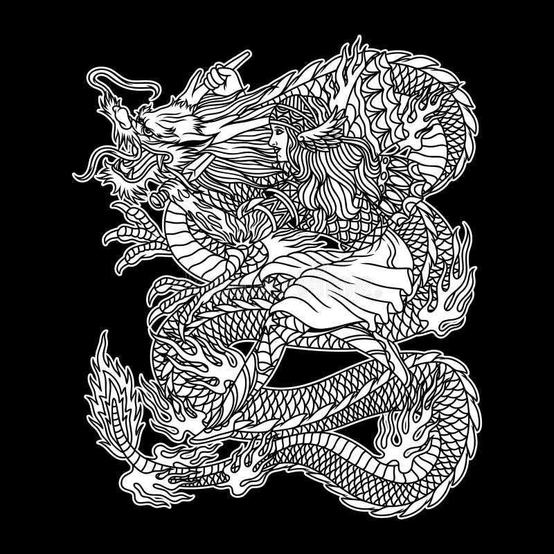 Dragão Koi Com Ilustração De Texto Ilustração do Vetor - Ilustração de  preto, animal: 275305686
