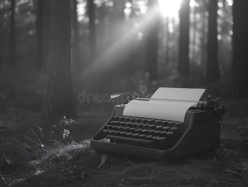 Black and white image of a vintage typewriter royalty free illustration