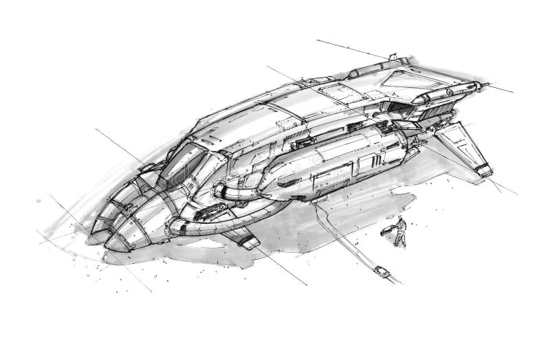 Ink Concept Art Drawing of Futuristic SpaceShip or Aircraft Stock  Illustration by ©ursus@zdeneksasek.com #231574848