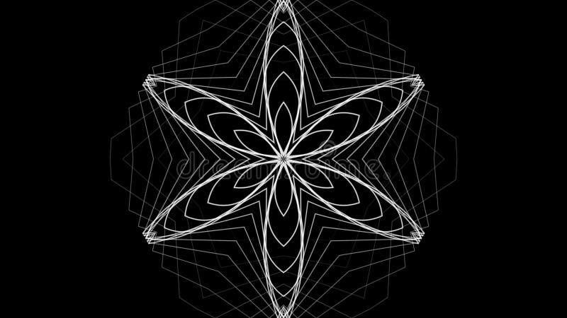 Black and white kaleidoscope sequence patterns. Abstract multicolored motion graphics background. For yoga, clubs, shows stock illustration